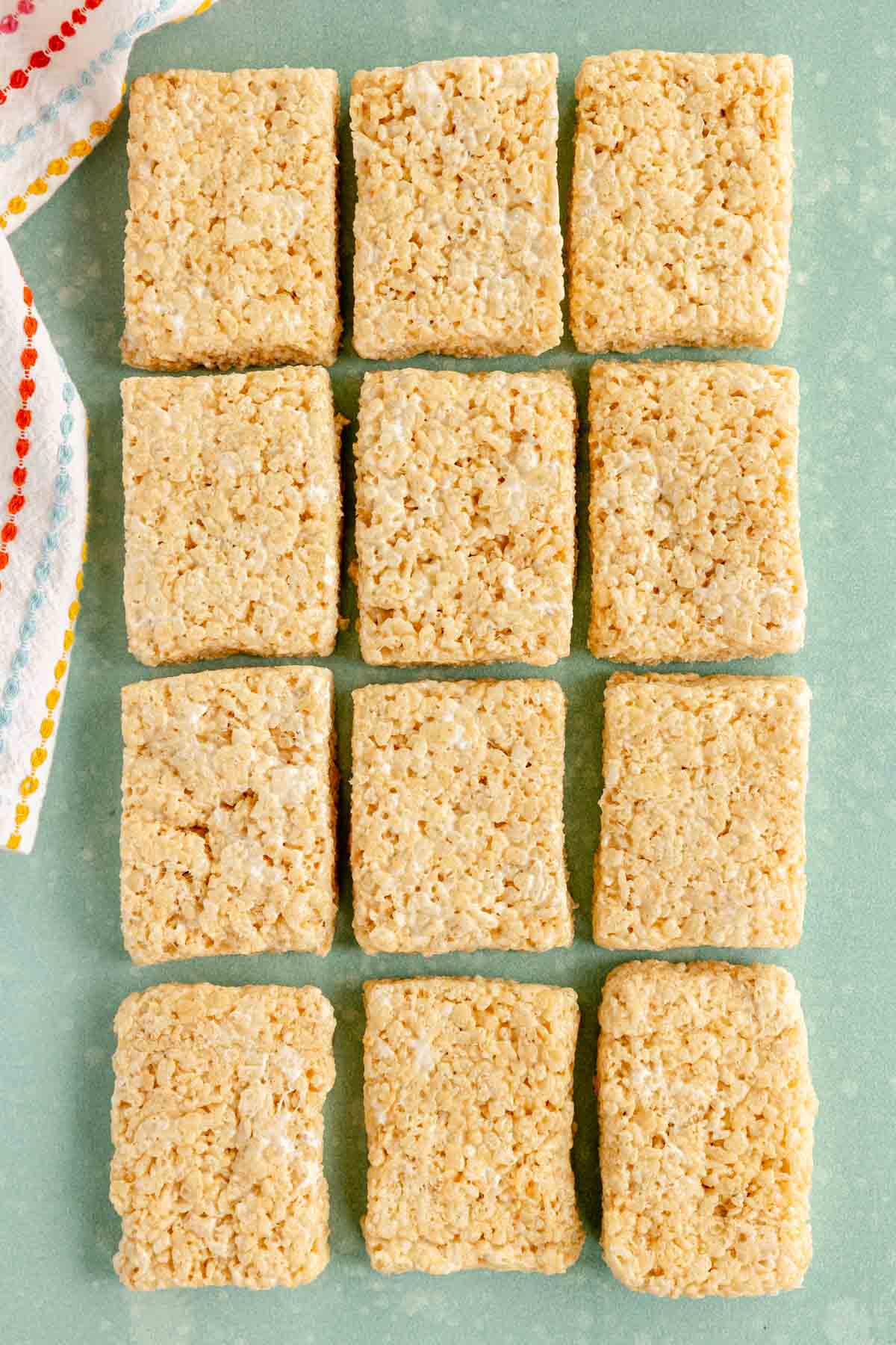 rectangle rice krispy treats laid out next to each other