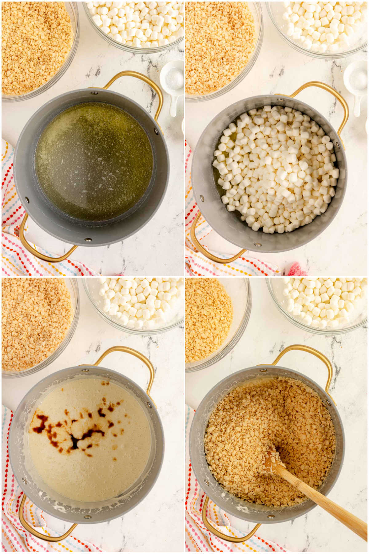 four images showing how to make rice krispy treats 