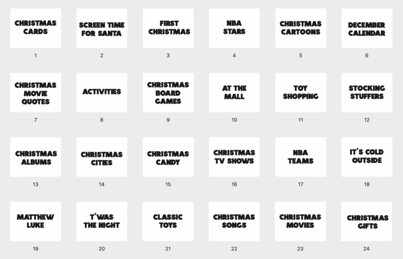 Twenty-four different Christmas categories