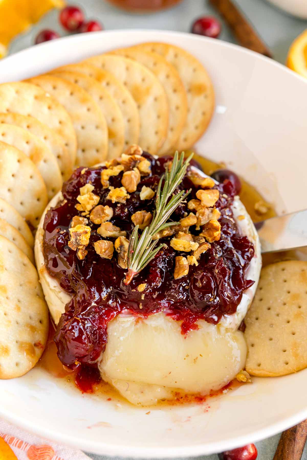 baked brie with honey and cranberries on top