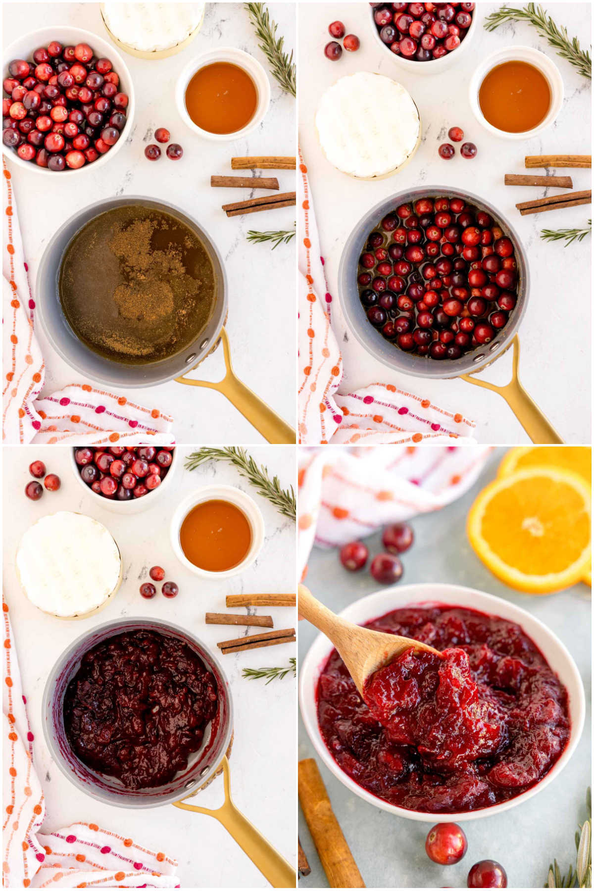 four images showing how to make cranberry sauce 