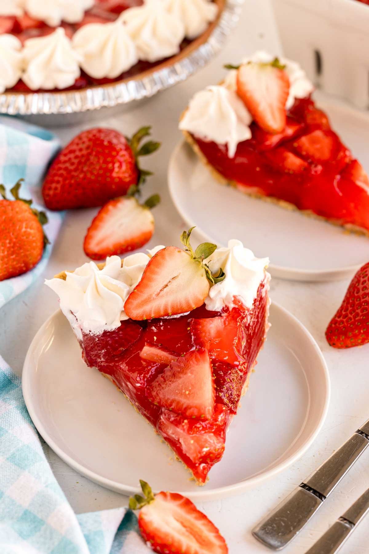 slice of strawberry pie on a white plate