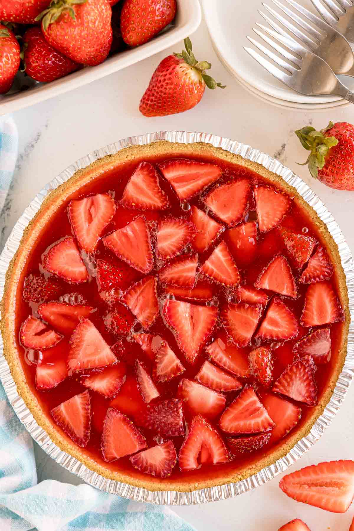 top down picture of a strawberry jello pie 