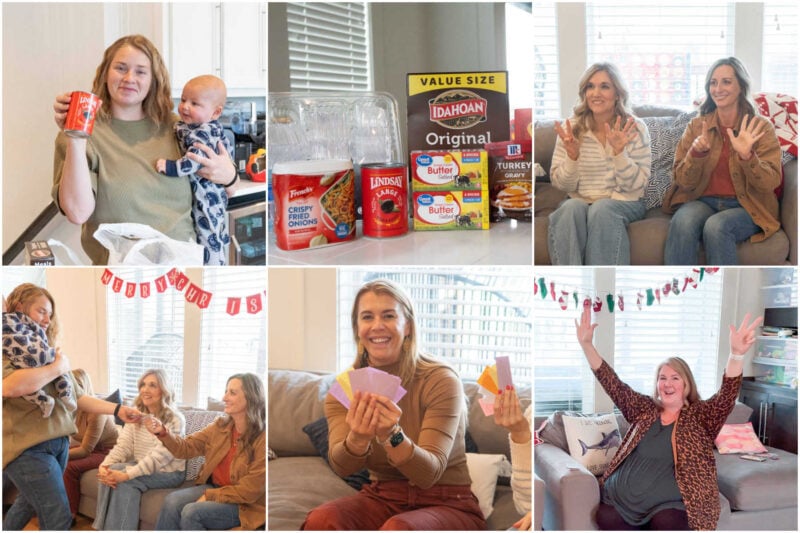 six images showing women sitting on a couch