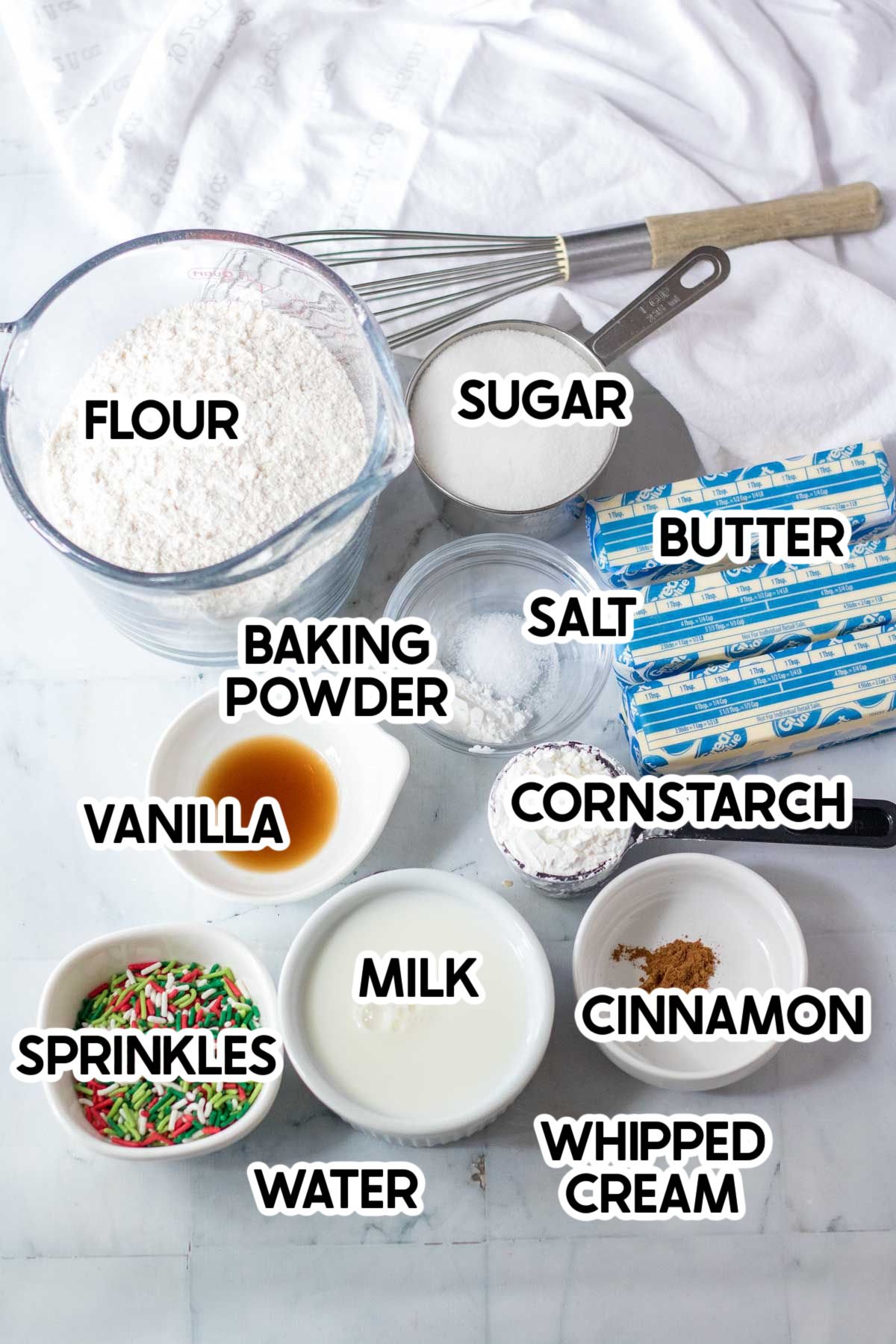 ingredients in a sugar cream pie with labels