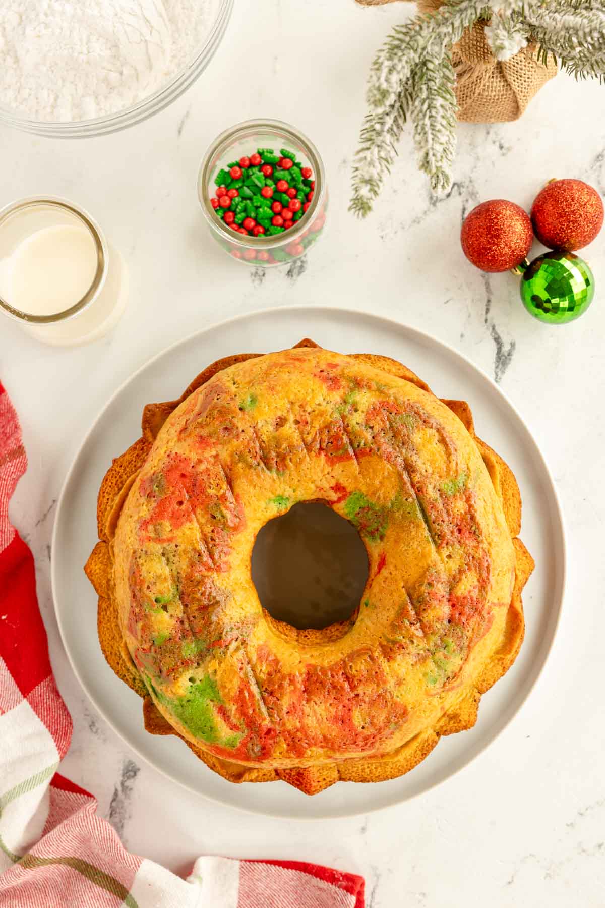 Christmas bundt cake cooling on a cooling rack