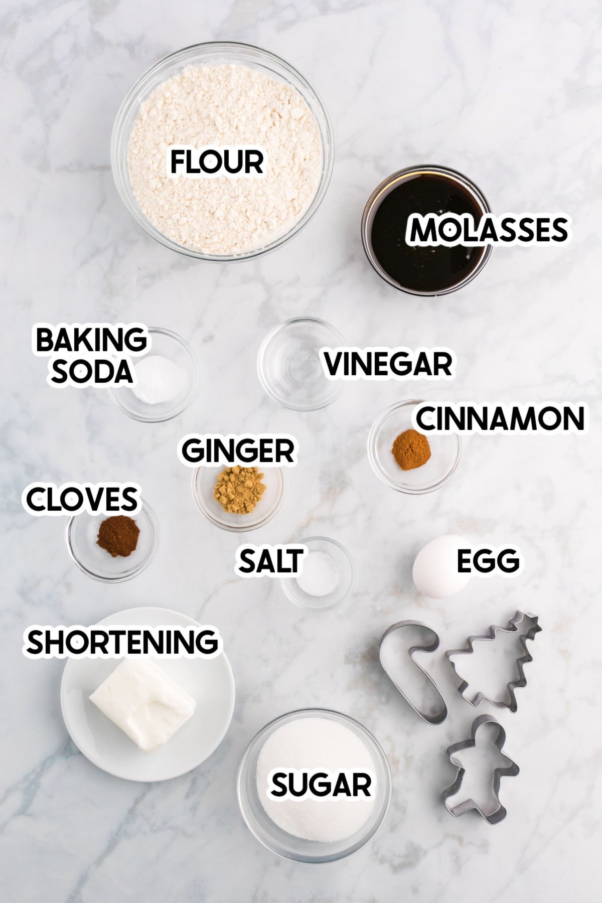 ingredients in gingerbread cookies with labels