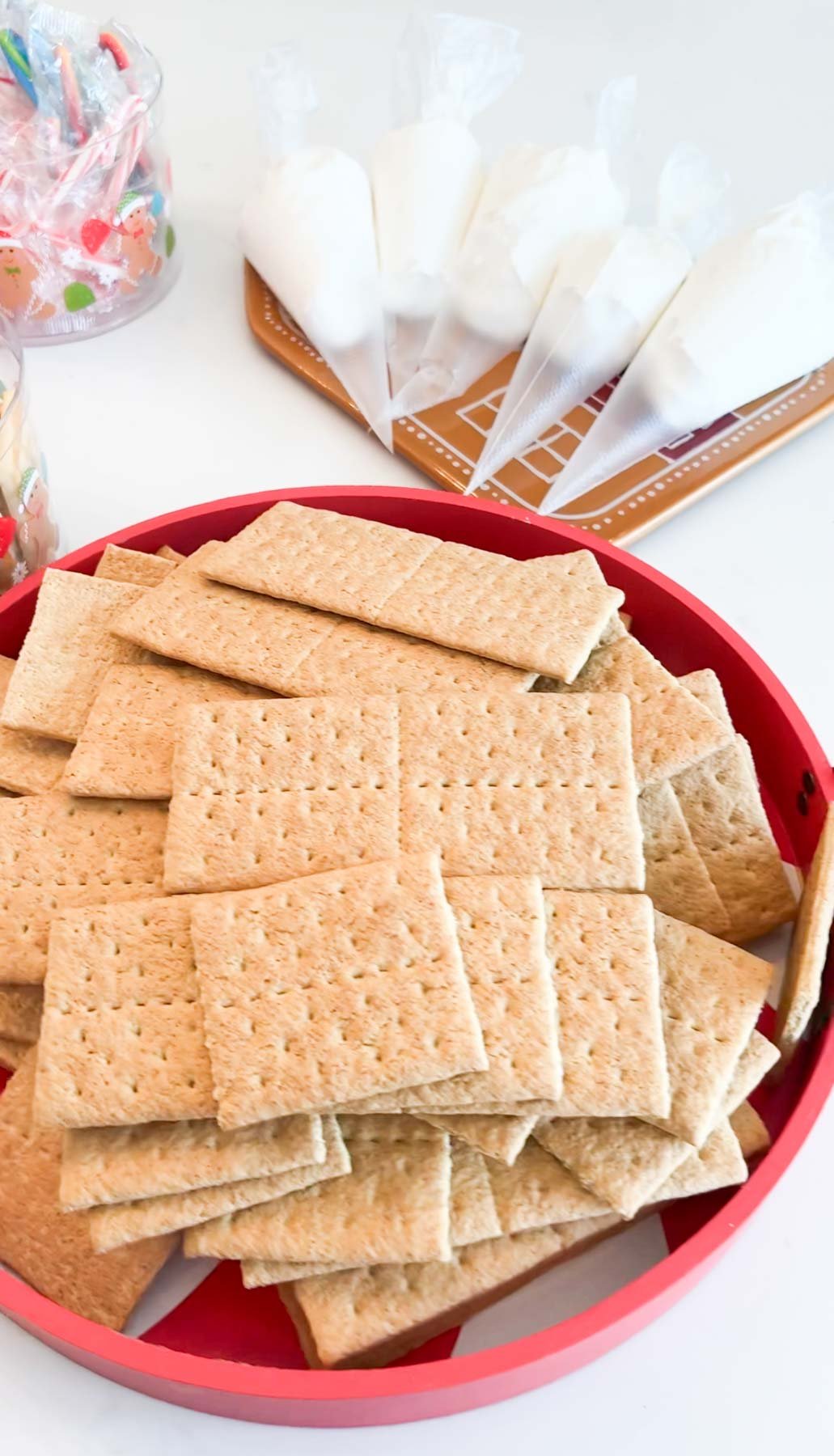 red tray with graham cracker squares 