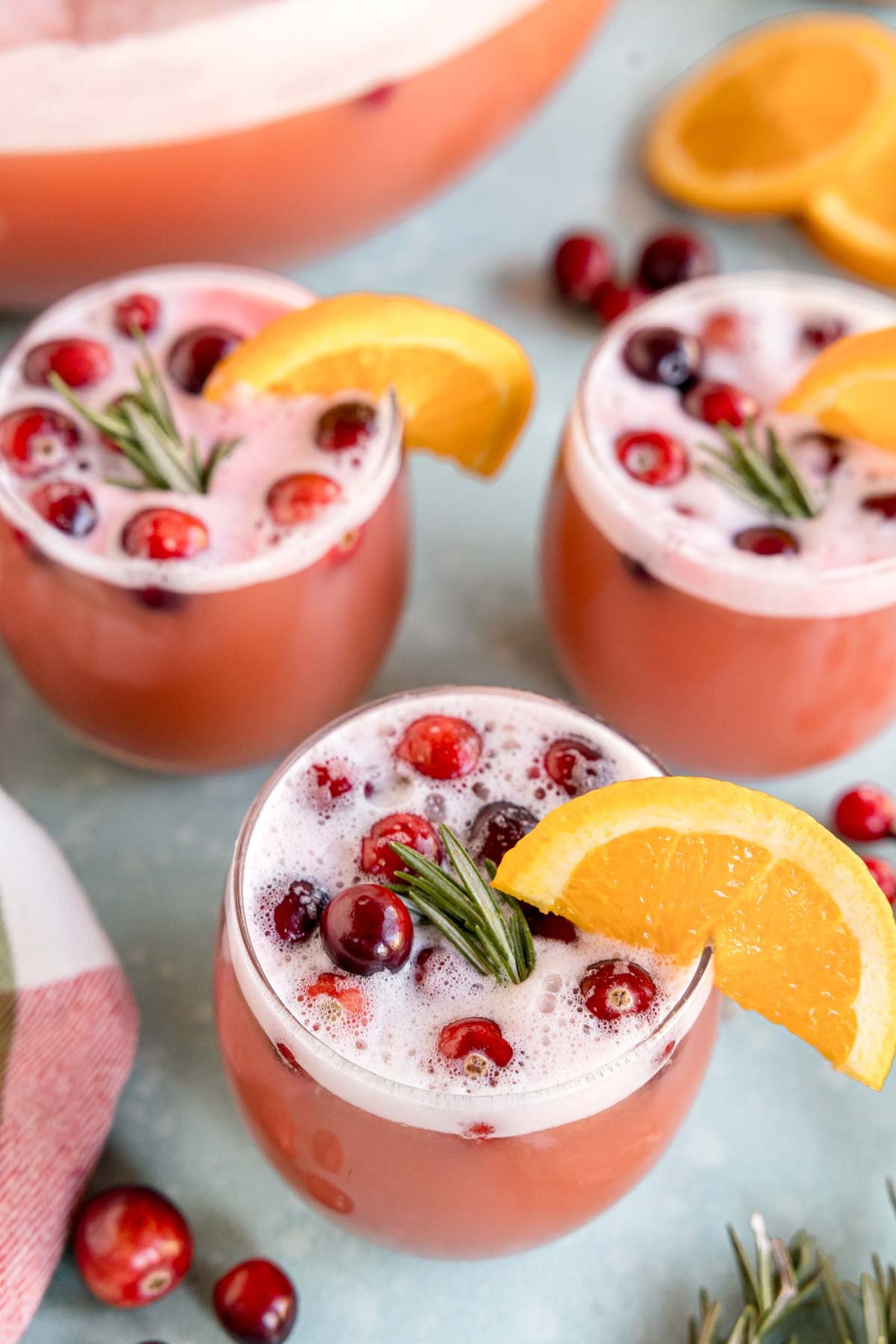 top down view of a cranberry raspberry holiday punch