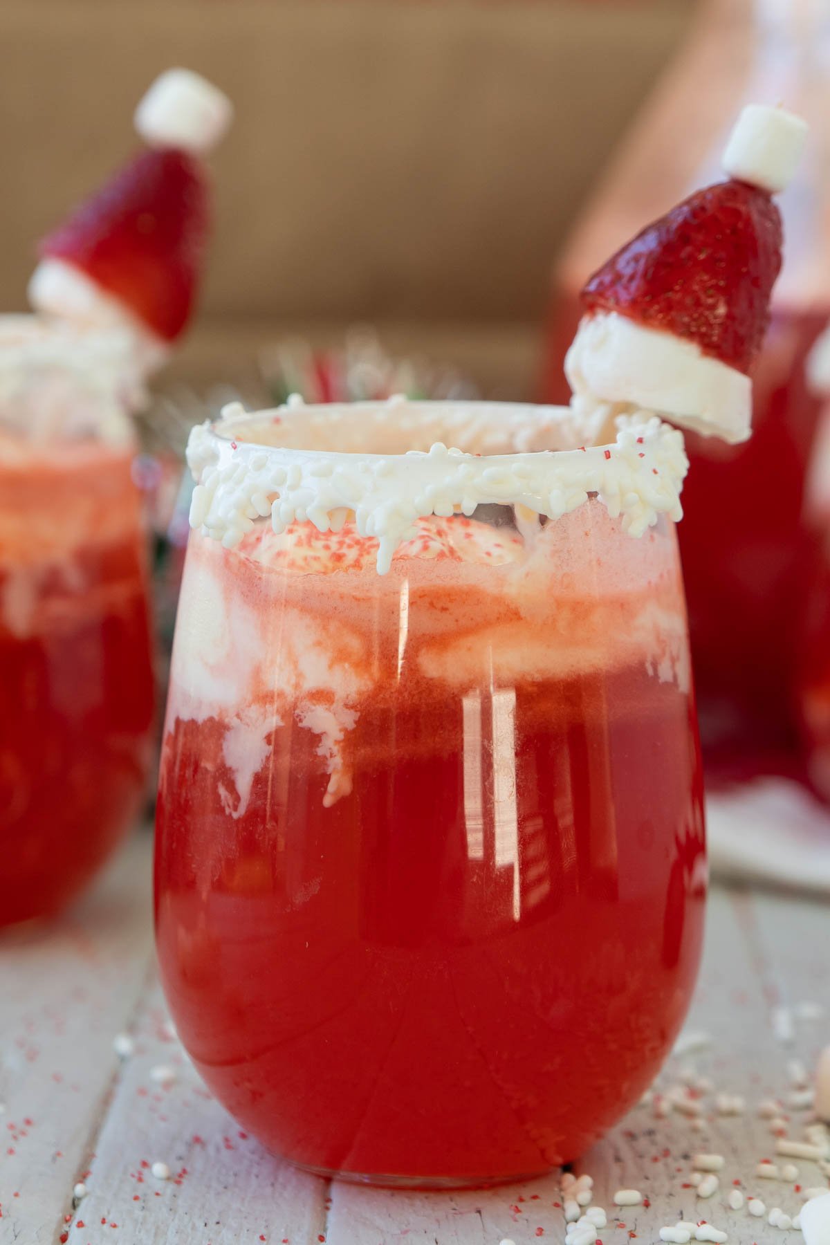 glass of Santa Claus Christmas punch 