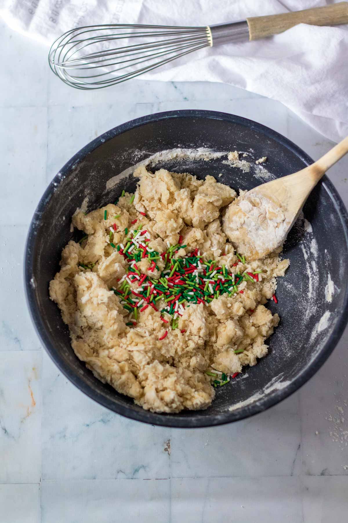 pot with pie crust dough with sprinkles