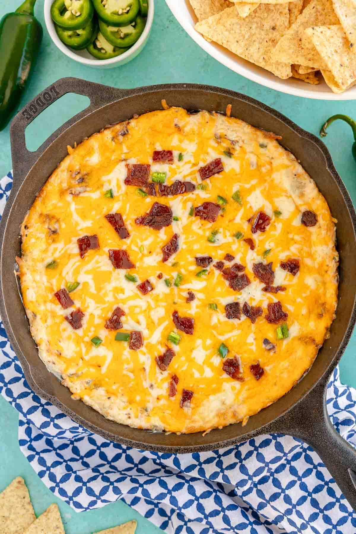 jalapeno popper dip in a skillet