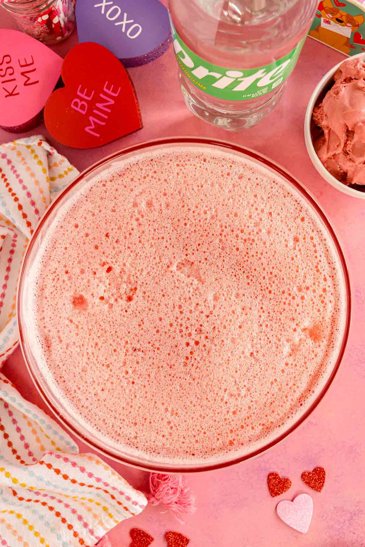 frozen strawberry punch in a punch bowl