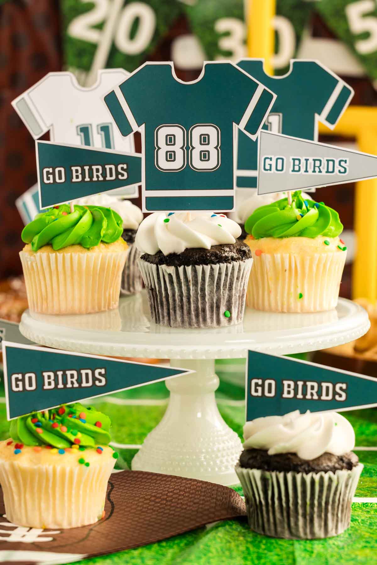 Cupcake with an Eagles sign on it