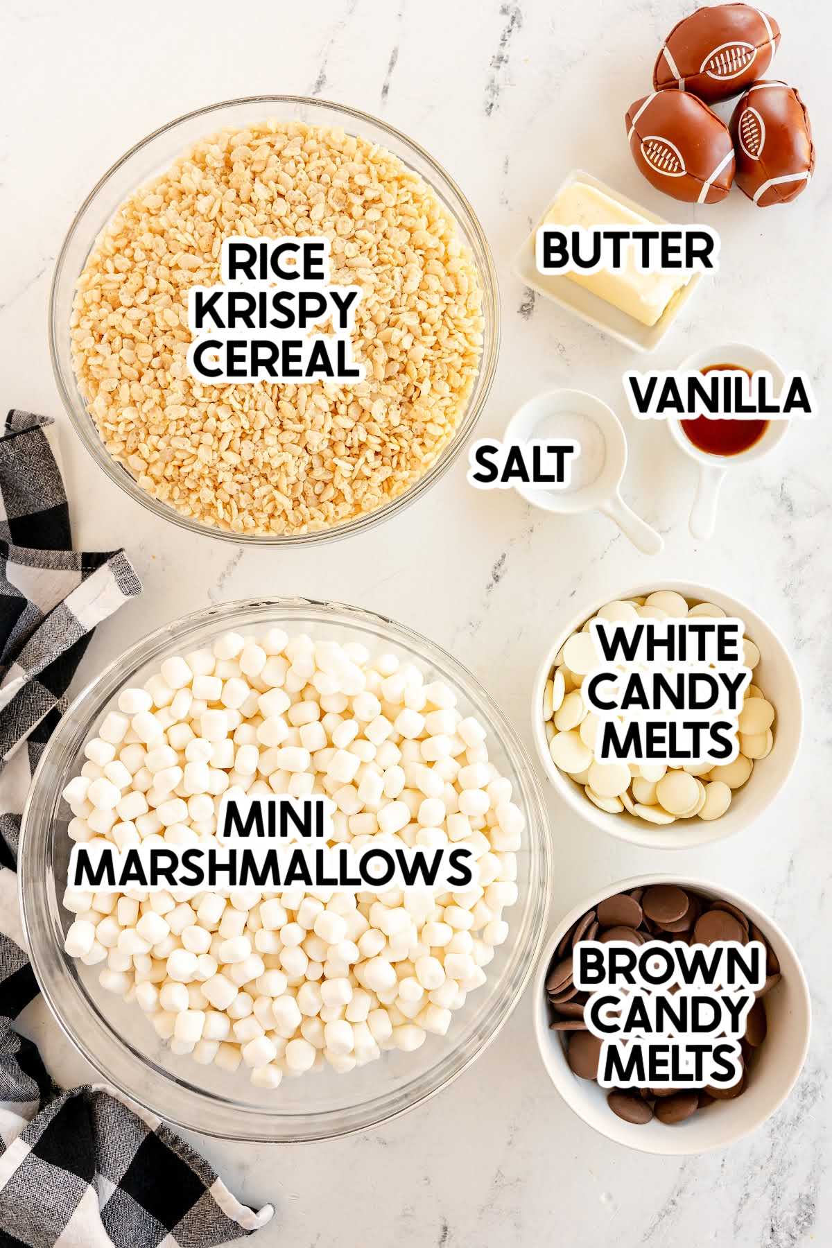 ingredients in football rice krispy treats with labels