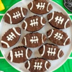 football brownies on a white plate