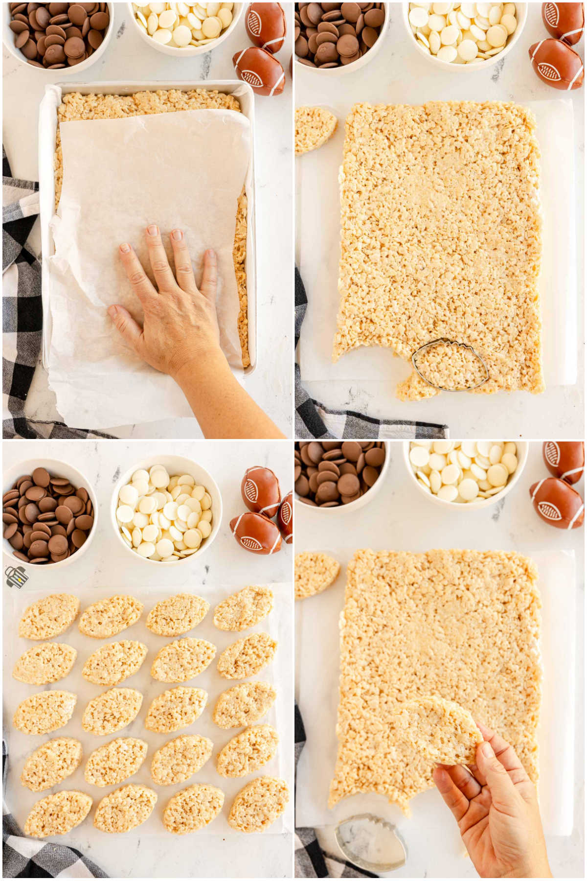 collage showing cutting out rice krispy treats 