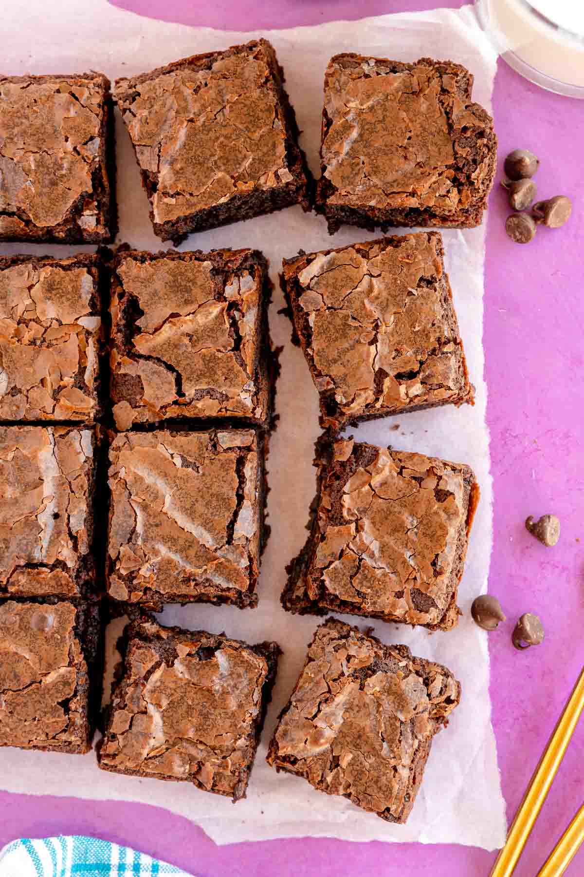 cut brownies on a piece of parchment paper