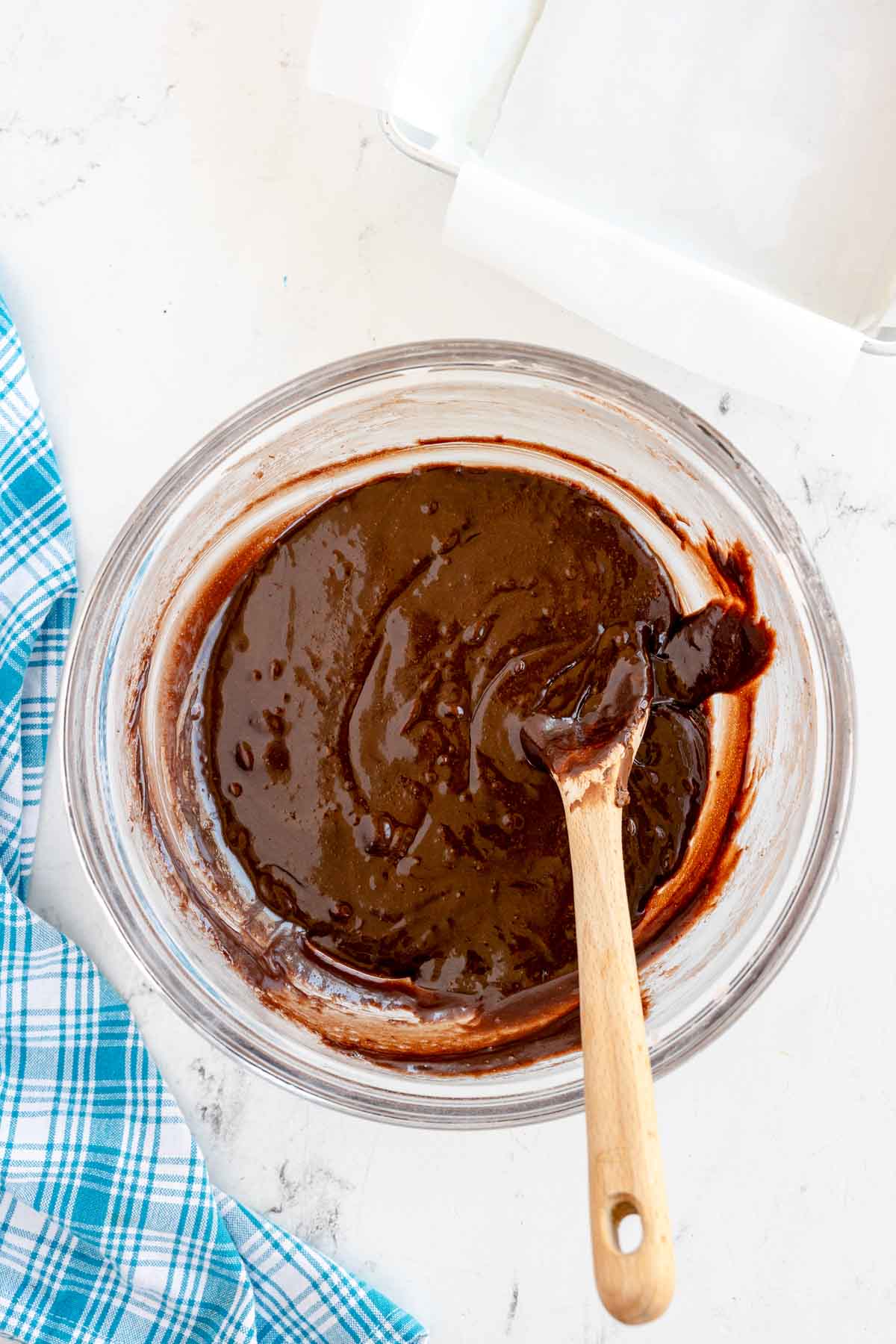 glass bowl with brownie batter